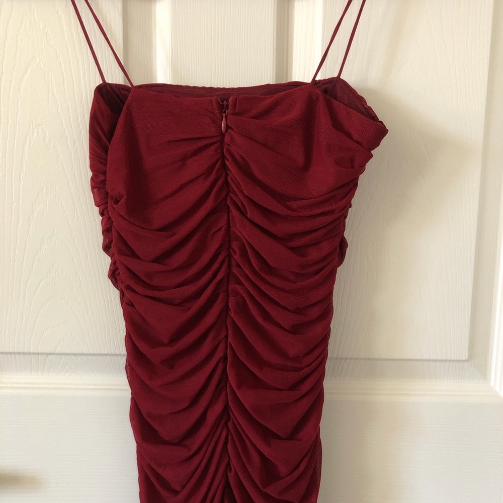 Red Rutched Bodycon Dress - Picture 3 of 4